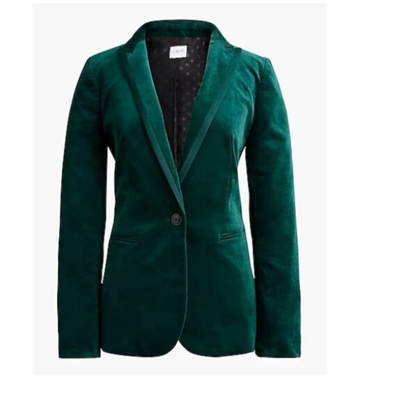 J.Crew $218 Velvet One Button Blazer Forest Green Size 16 BU281 - Picture 1 of 13